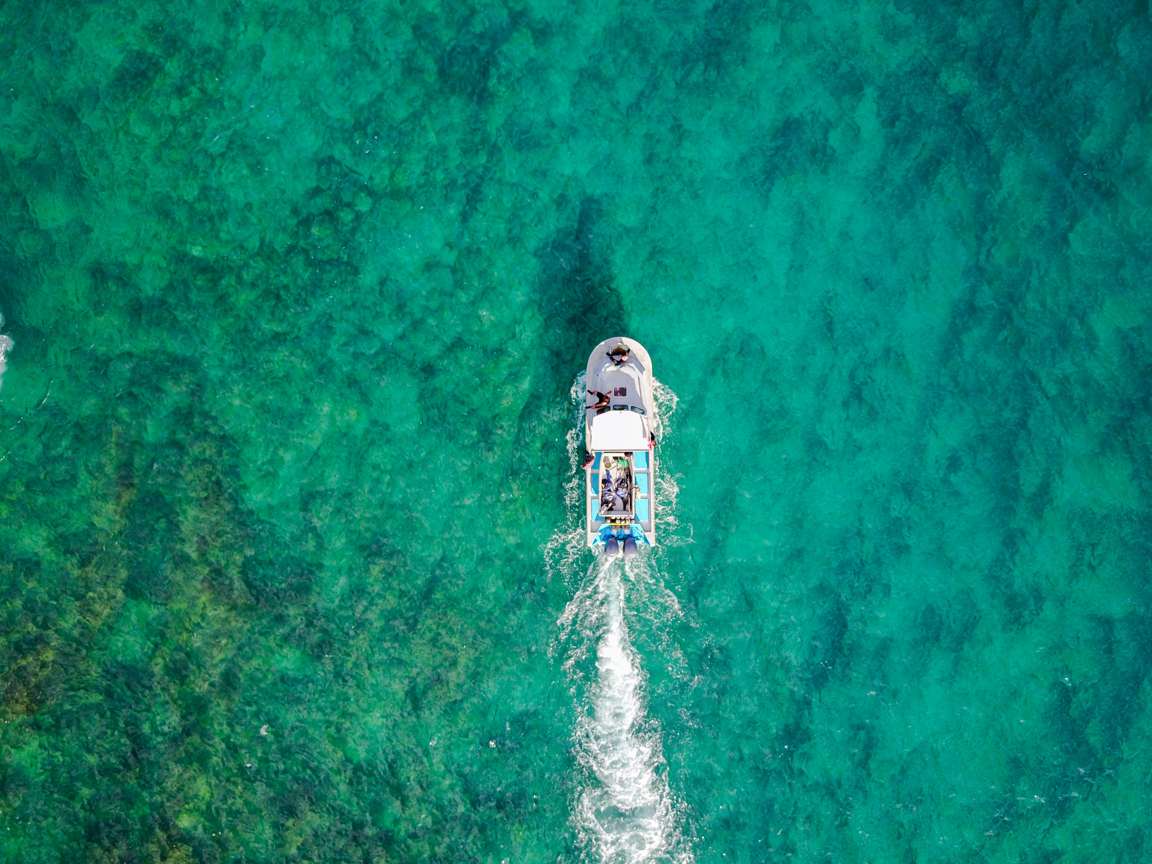 aerial photo of white boat sailing on body of water at daytime